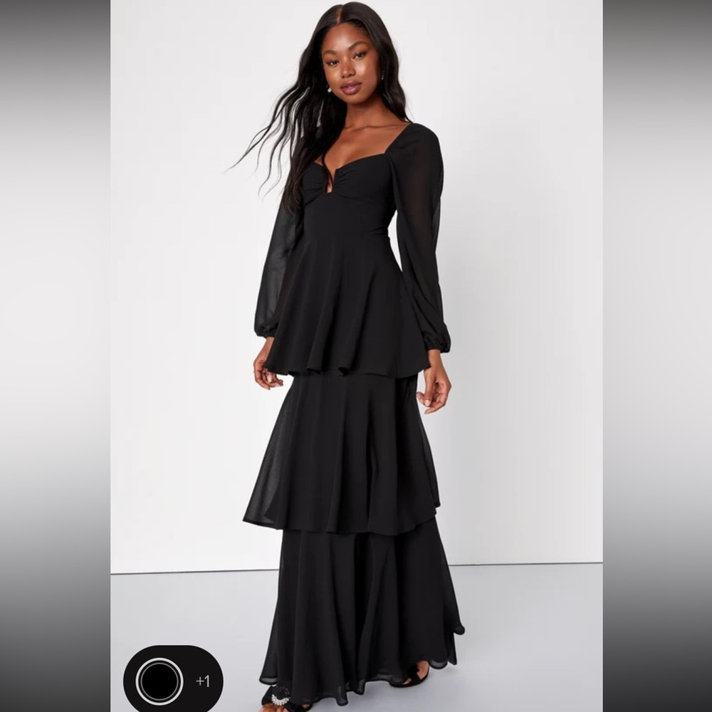 Lulus Tier to Enchant Black Long Sleeve Tiered Maxi Dress (NWT)